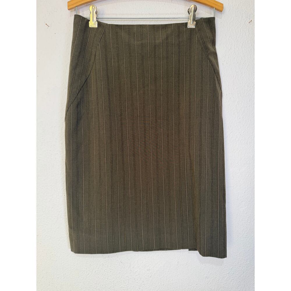 New York & Co Pinstripe Pencil Skirt Womens Olive Brown Size 4‎ Workwear Office